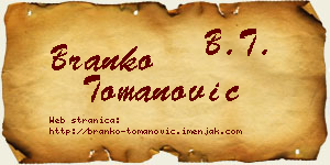 Branko Tomanović vizit kartica